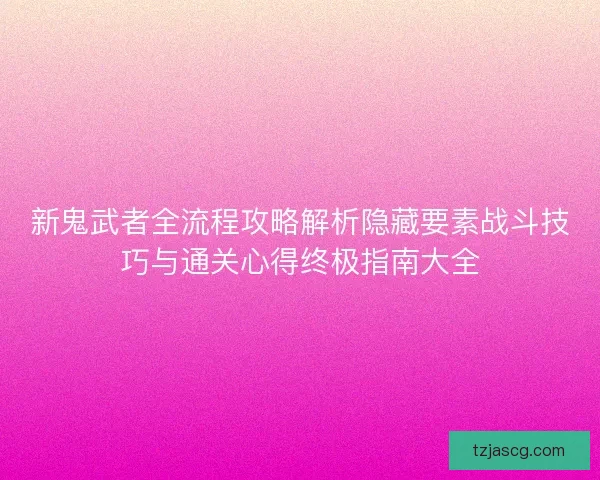 新鬼武者全流程攻略解析隐藏要素战斗技巧与通关心得终极指南大全