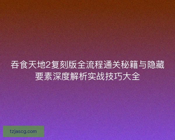 吞食天地2复刻版全流程通关秘籍与隐藏要素深度解析实战技巧大全